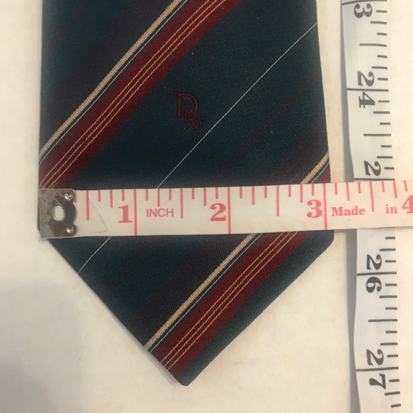 CHRISTIAN DIOR Luxury Tie Slate Blue Tan Red Stripe Tie Paris New York  3.25” - Picture 8 of 13